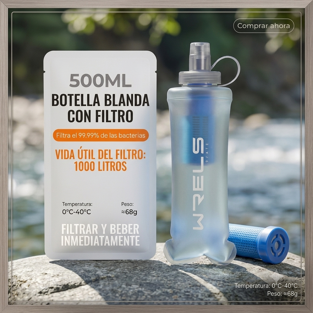 Botella filtrante para senderismo, camping o deportes al aire libre